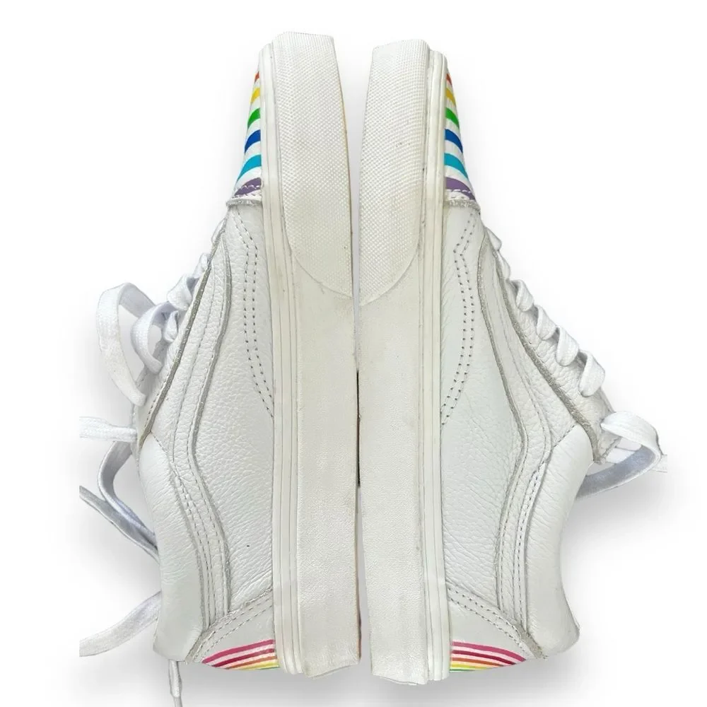 Vans x Flour Shop Old Skool Skate Sneakers Rainbow Pride Low Top White Size 5.5